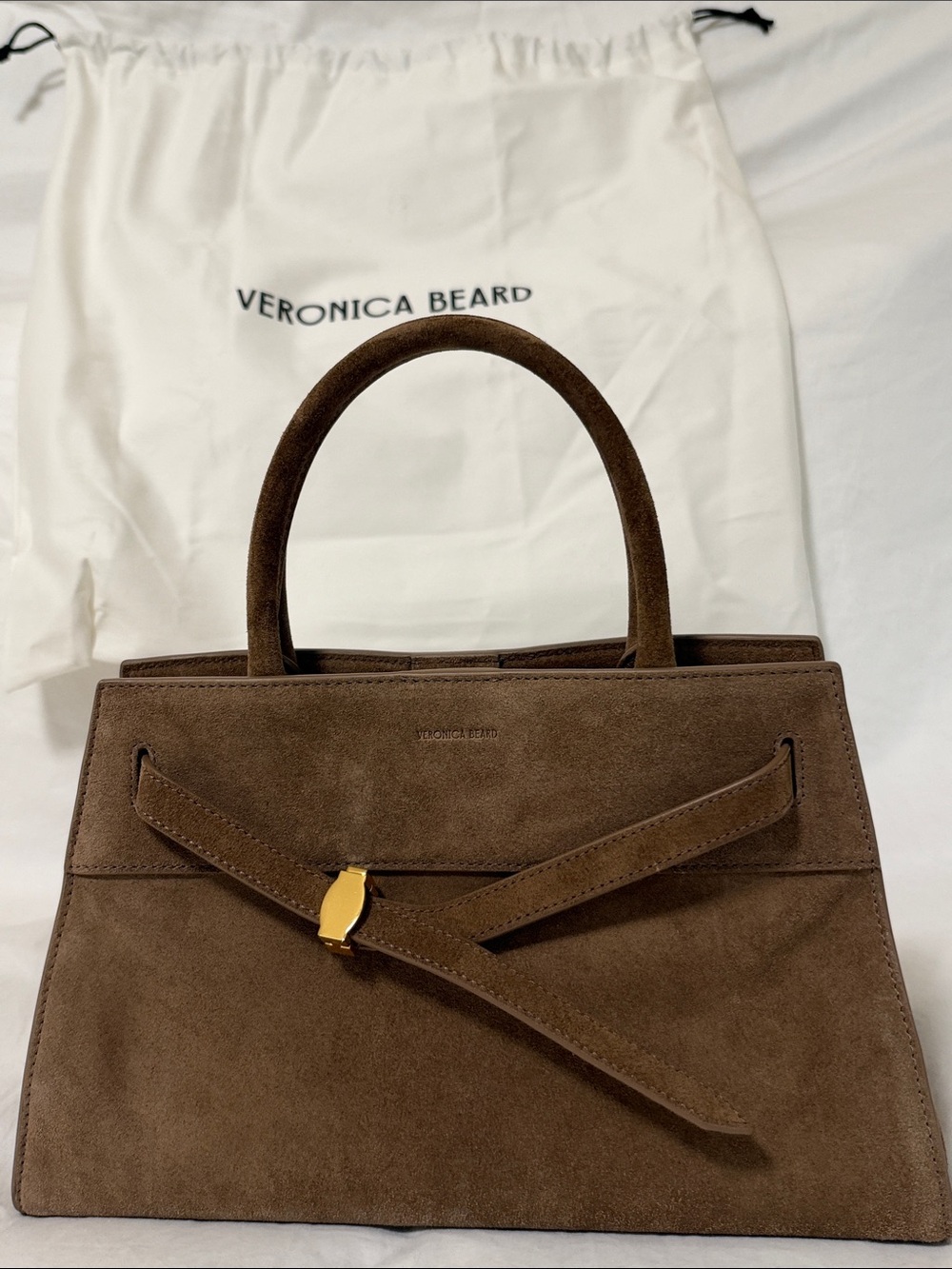 Veronica Beard Mocca Brown Suede Dash Top-Handle bag with Gold Accent